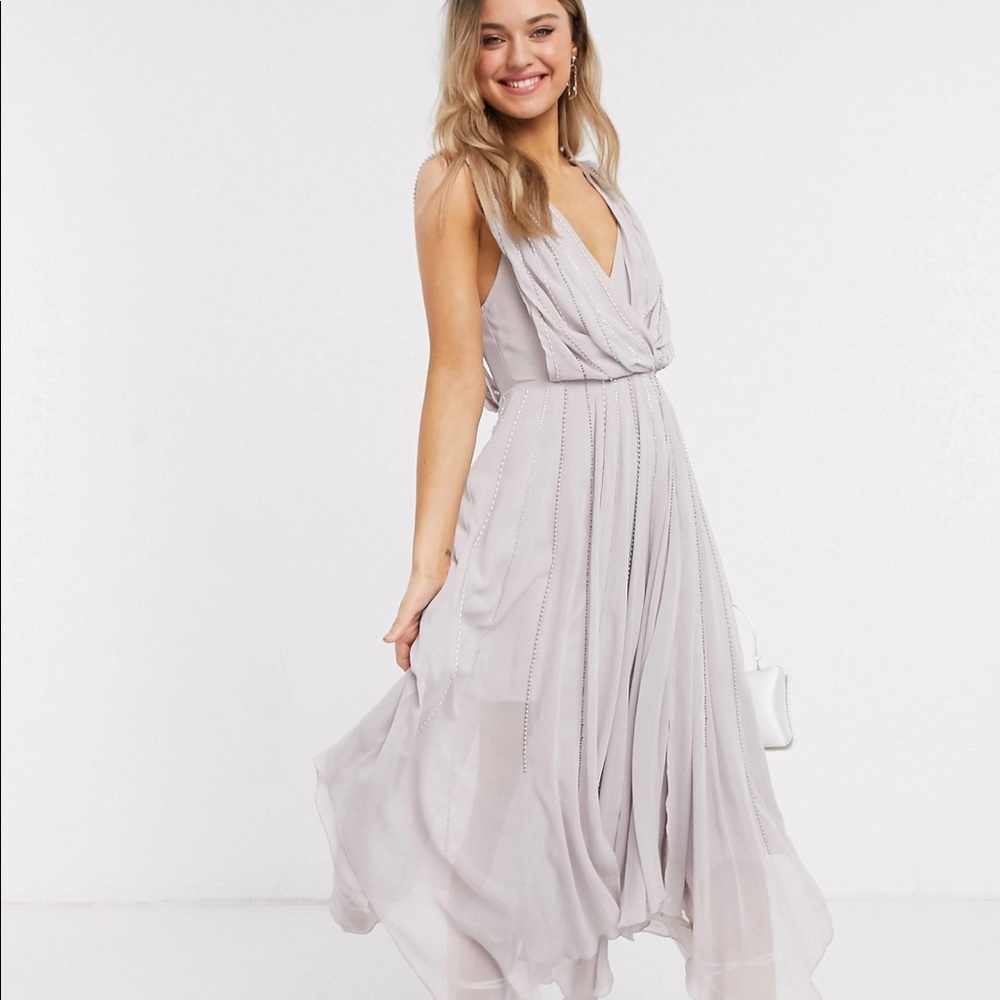 ASOS beaded dusty lilac midi dress